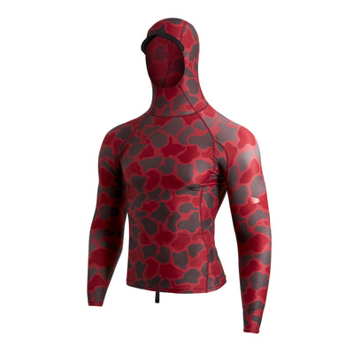 Color:Maroon Camo-Florence Camo Long Sleeve Hooded Rashguard