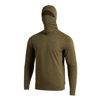 Color:Heather Burnt Olive-Florence Airtex Balaclava Long Sleeve Hooded Shirt